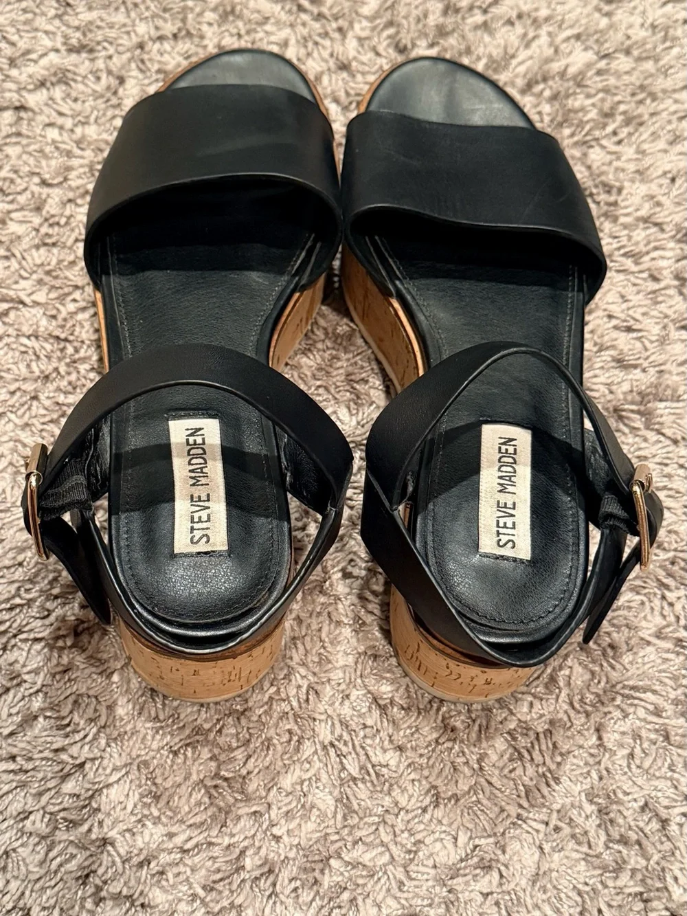 Steve Madden Corrina Black Platform Cork Sandals